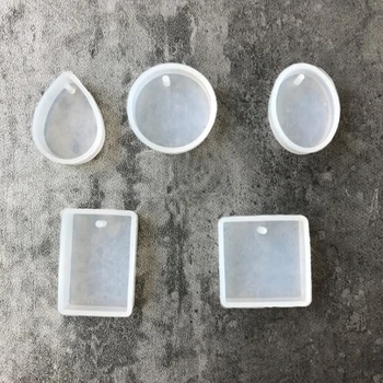 

1/5Pcs/Set Round Square Oval Waterdrop Rectangle Shape Hole Silicone Mold DIY Craft Epoxy Resin Molds Necklaces Pendant Mould