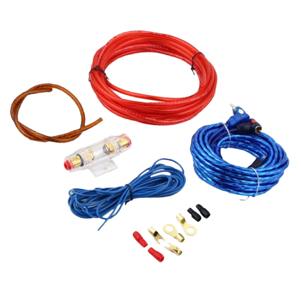 Universal Car Audio Amplifier Speaker Wire Kit RCA Ground Cable Fuse Holder