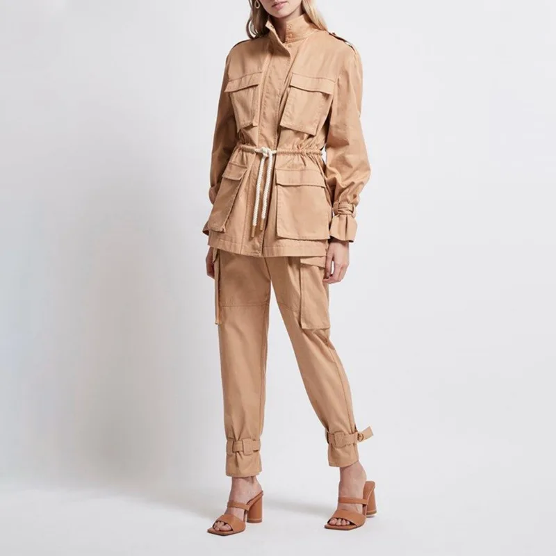 

2020 Autumn Winter 2 Pieces Set For Women Clothes New Fashion Luxury Brand Designer Casual Cargo Top Pants Track Suit Tracksuit