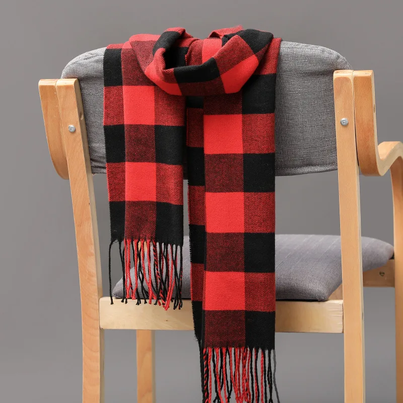 hair scarf for men Luxury Plaid Long Scarf Men‘s Winter Warm Cashmere Women Pashmina Foulard Bandana Scarves Female Hijab Tassel Shawl Wraps 2021 men scarf style Scarves