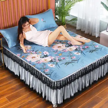 

Soft Bed Skirt Thick Quilted Bed Cover Skirt Silk Mat Lace Bed Skirt Bedding Bedspreads Sheet Bedding Set For Summer Cooling