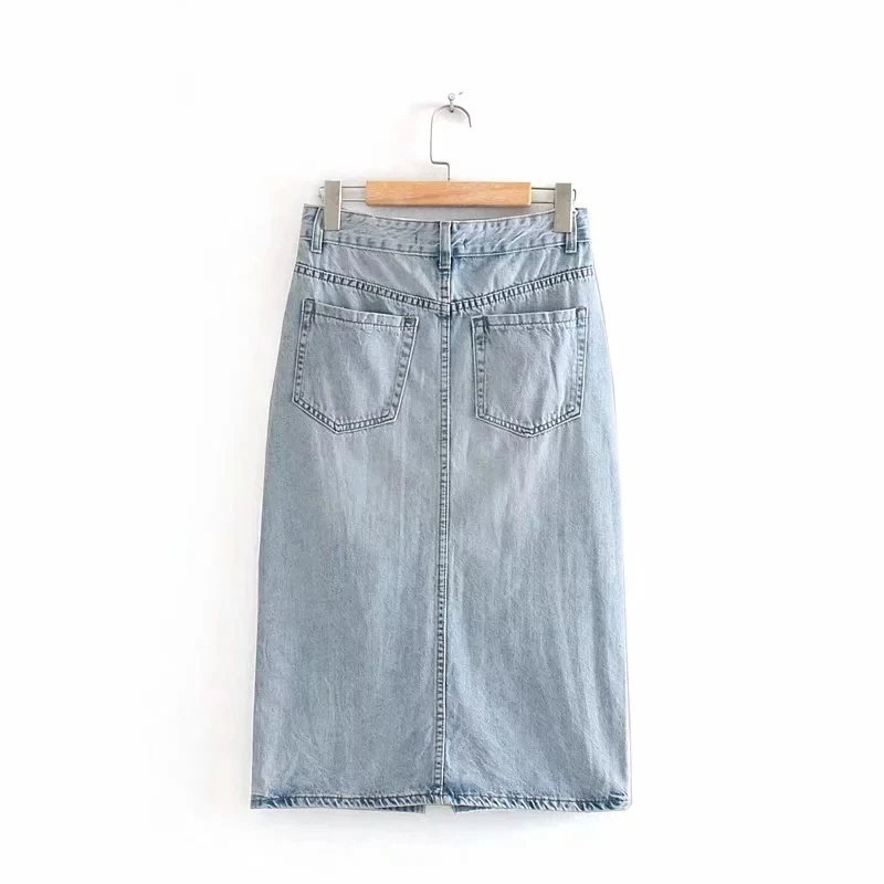 Увядшая длинная джинсовая юбка Англия vintae high street forking синяя вымытая Высокая талия faldas mujer moda миди юбки женские