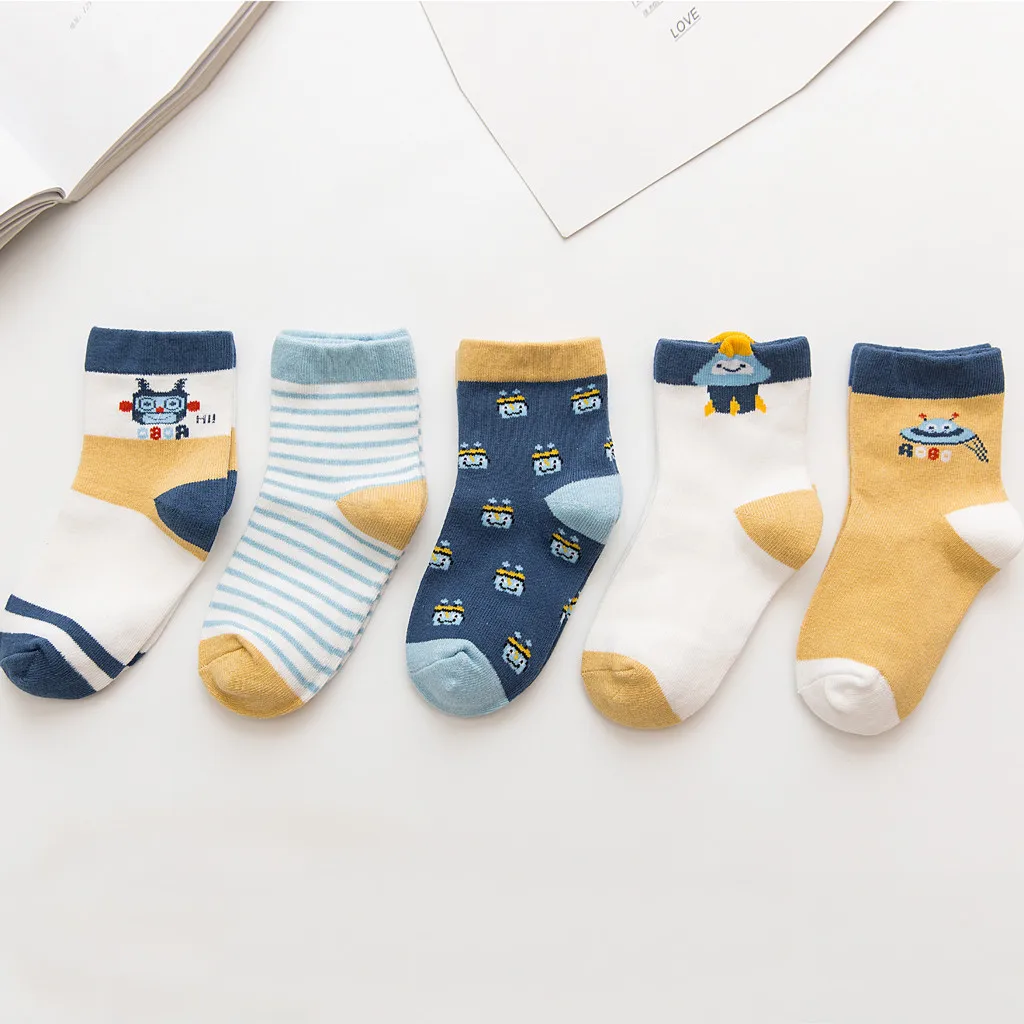 5 пара/лот Детские носки Мягкие хлопковые детские носки детские дышащие Носки с мультяшными рисунками для мальчиков и девочек осень-зима для детей S M L XL