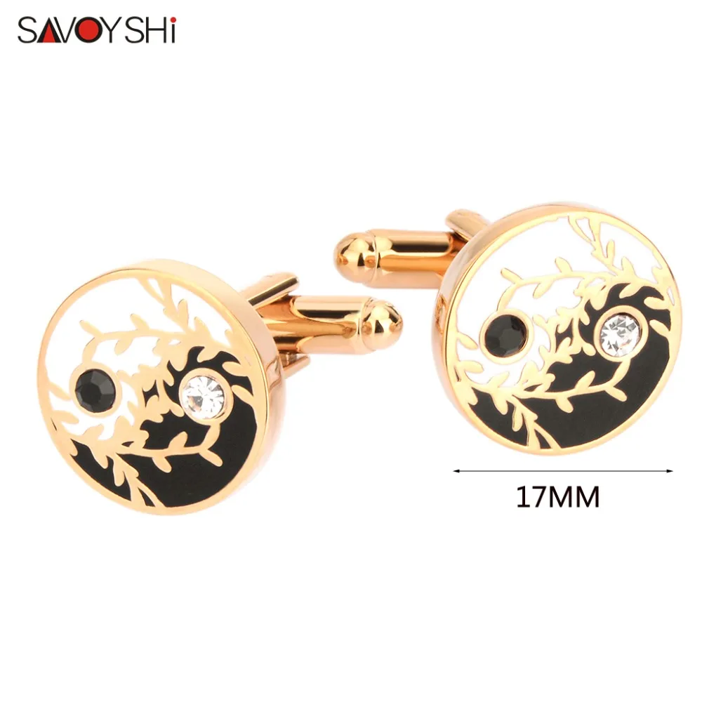 SAVOYSHI Роскошные Tai Chi Золотые кристаллы круглая эмалированная запонки высококачественные модные мужские запонки адвокаты свадебные подарки украшения