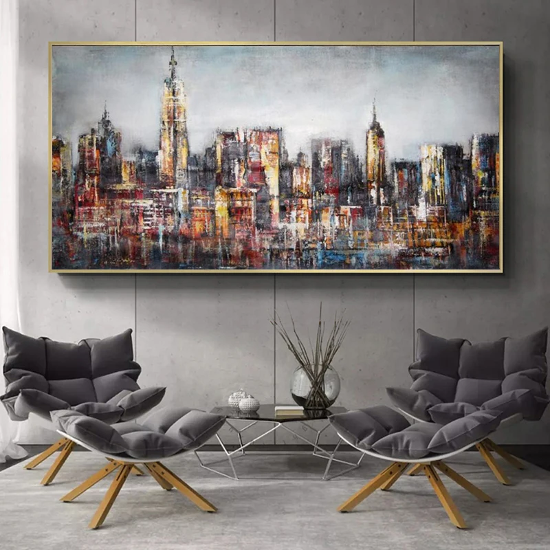 Abstract City Landscape Modern Pop Graffiti Painting Printed on Canvas