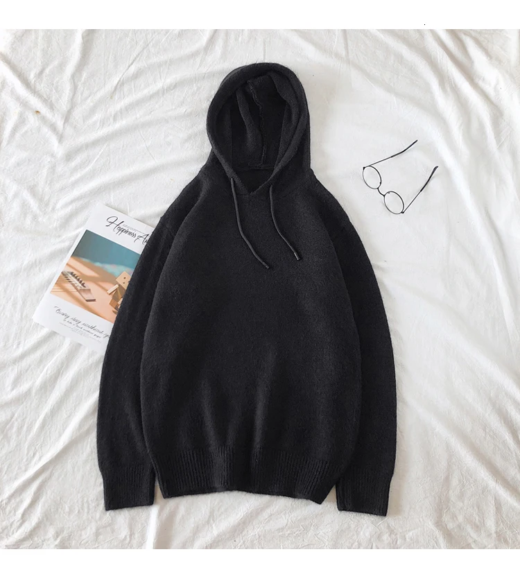 Hooded Sweater Men's Fashion Solid Color Casual Knit Pullover Man Wild Loose Long-sleeved Sweater Male Sweter Clothes M-2XL