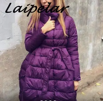 

Winter Coat Women Skirt Parka Fashion Bowknot Waist Medium Long Stand Collar Cotton Padded Warm Jacket Chaqueta Mujer Invierno