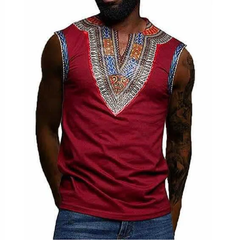 

White Slim Fit Sleeveless African Tank T Shirt Men Clothing 2021 Fashion African Dashiki Tee Shirt Homme African Clothes XXXL