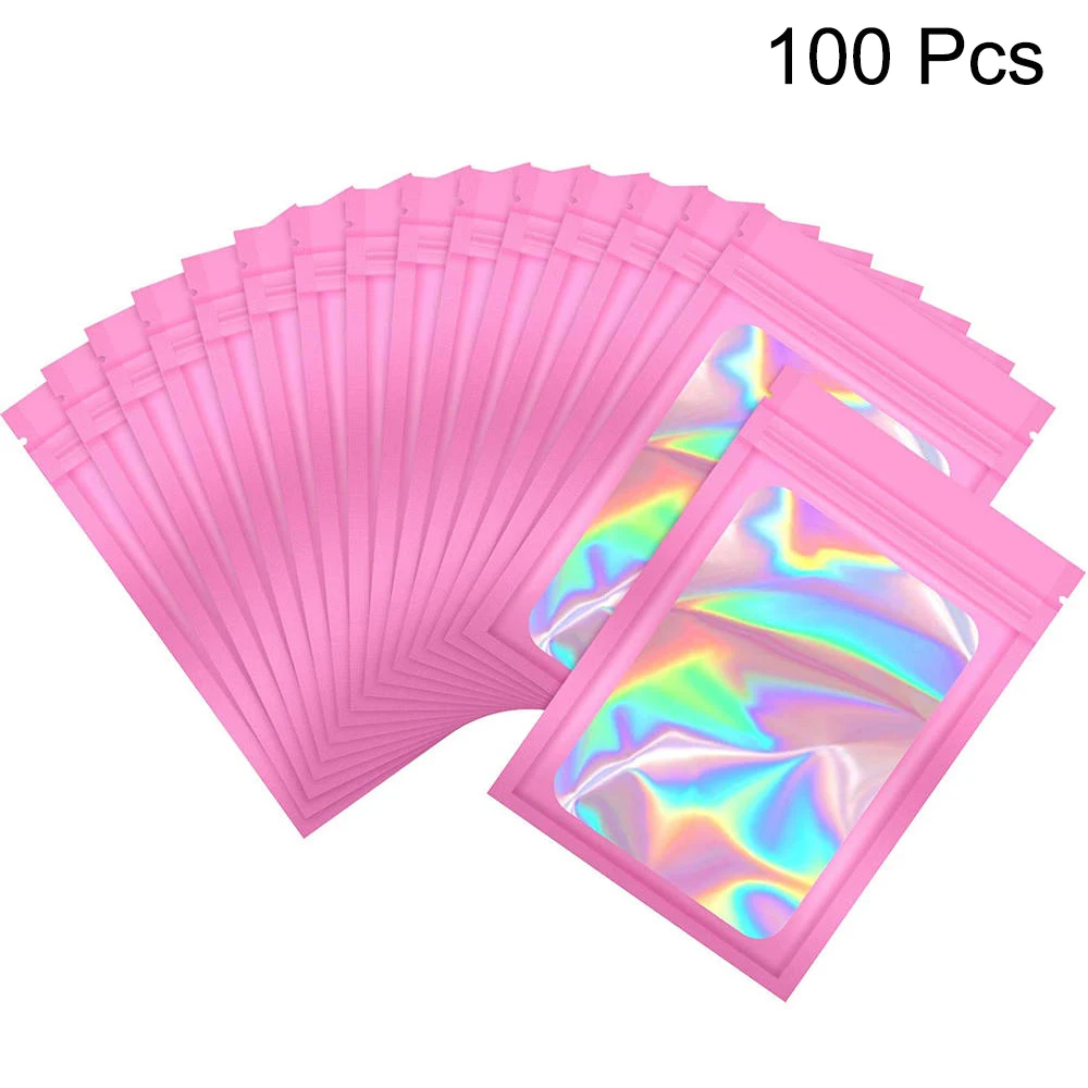 Home Textiles Winter 100 PC Resealable Smell Proof Bags Holographic Ziplock  Bags Flash Aluminum Winter Summer Warm Fluffy 