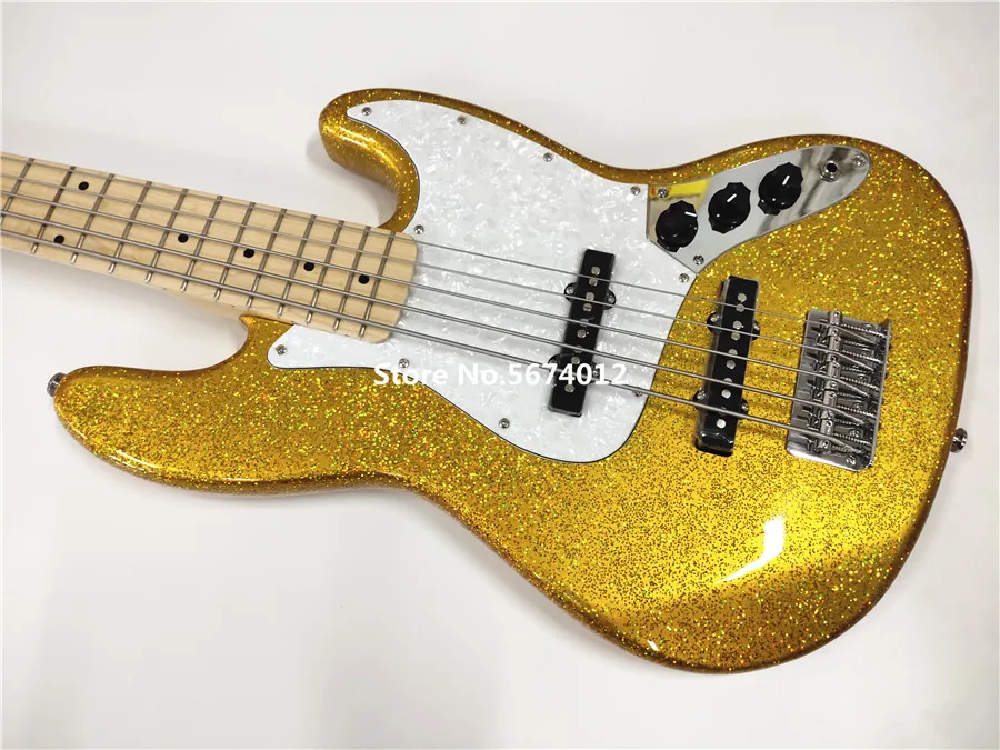 High quality heritage classic customized version 5 string electric bass gold large particle color free shipping | Спорт и