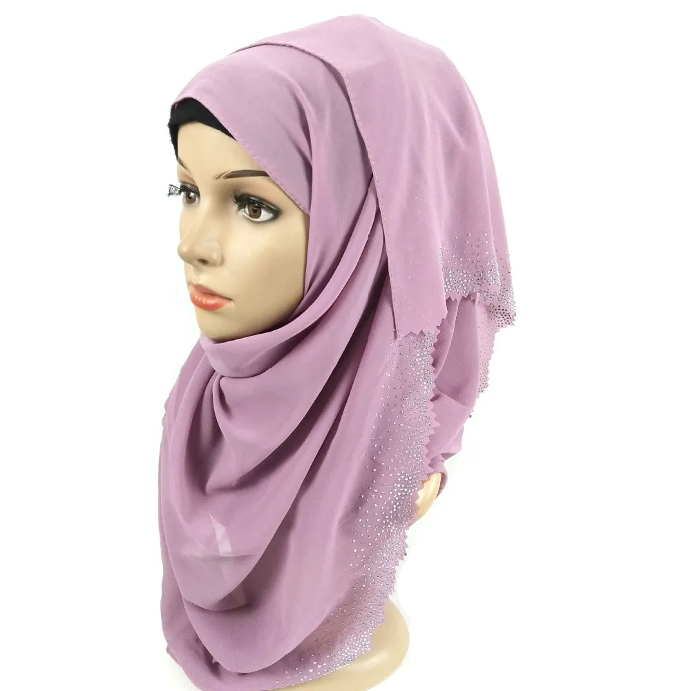 Полый горячий бриллиант жемчуг шифон платок мусульманский, хиджаб длинное полотенце Малайзийский платок