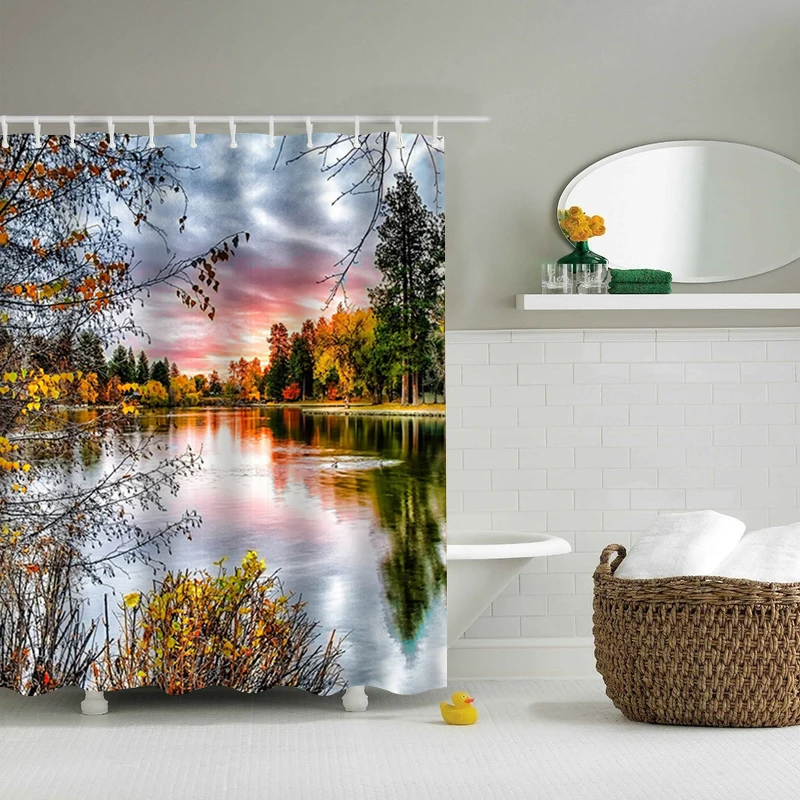 Sunny Beach Printed Fabric Shower Curtains Sea Scenery Bath Screen