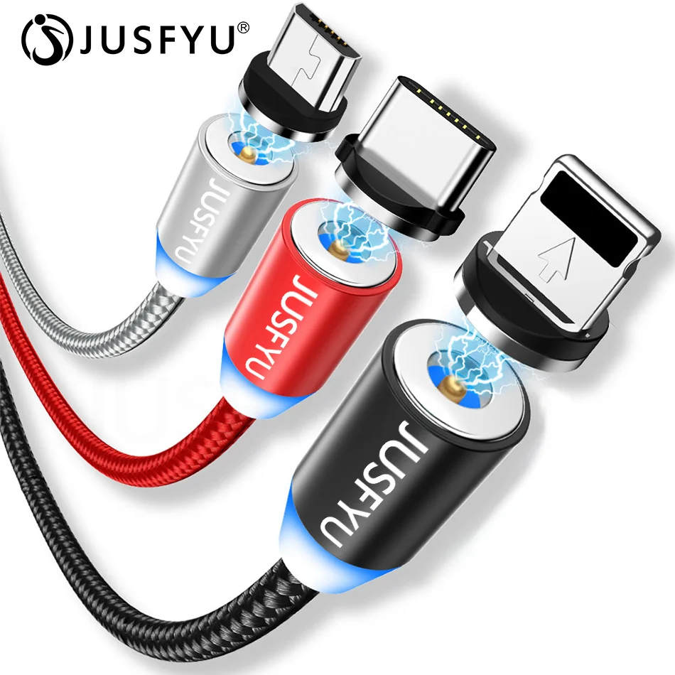 

JUSFYU Magnetic Cable Micro Usb Type C Nelon Super Fast Charging Phone Usb C LED Light For iPhone Xiaomi Huawei Android Phone
