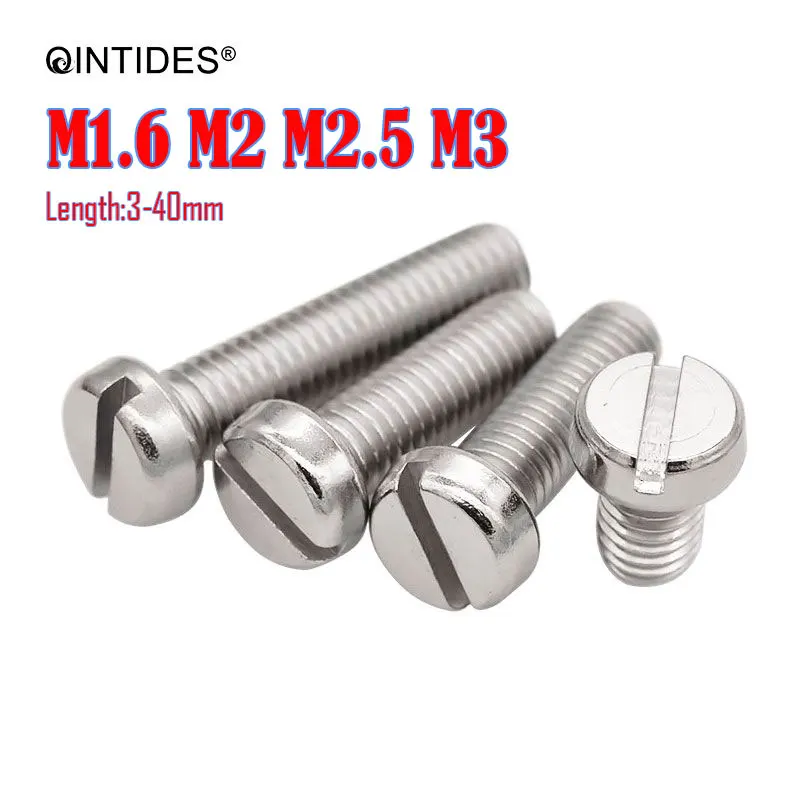 Qintides 100 2000 Peças Comprimento 340 mm M1.6 m2 M2.5 m3 Fenda Cabeça de Queijo Parafusos de Cabeça de Tampão 304 Parafuso Entalhado de Aço Inoxidável
