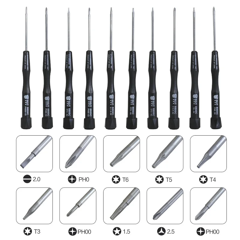 

Bst-8800C Precision Screwdriver Set 10 in 1 Precision Cross Head Phillips Torx Head for Phone Macbook Repair Tool