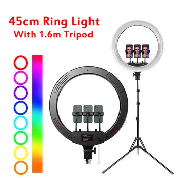 

72W 45cm LED Selfie RGB Ring Light With 1.6m Tripod Holder For YouTube Tiktok Video Colorful Photography Light Photo Studio Lamp