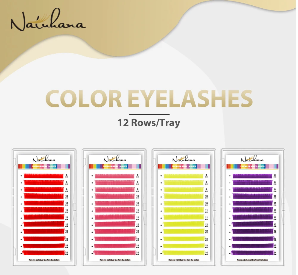 Description Picture 2 of itemIndividual Colored Eyelashes Natural False Mink Eyelash Extension Yellow Purple Blue Brown Green Red White Pink Color Lashes