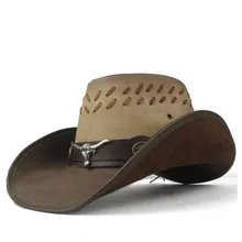 Кожаная мужская и женская западная ковбойская шляпа широкая шляпа папа леди сомбреро Hombre Женская ковбойская шляпа