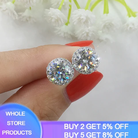 Sent Certificate Original Tibetan Silver 925 Earrings 1 Carat Small Lab Diamond Stud Earrings Women Bride Wedding Jewelry