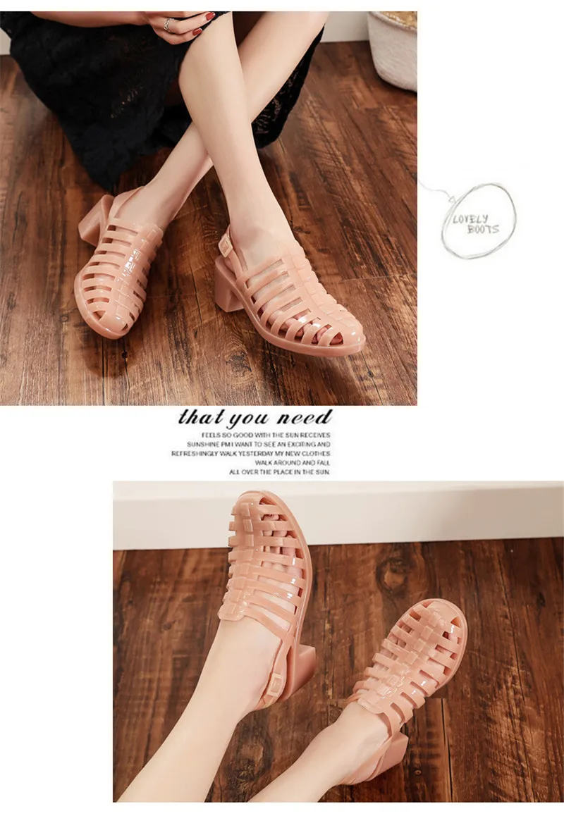 Rain Closed Toe Sandals Female High-Heeled Shoes Transparent Crystal Plastic Beach Women Jelly Shoes High Heels Sandals Slippers Waterproof  (4)