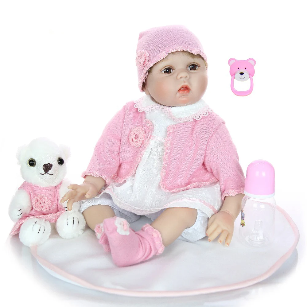 Ручной работы Bebes reborn Мягкие силиконовые детские куклы 22 дюймов 55 см с медведем