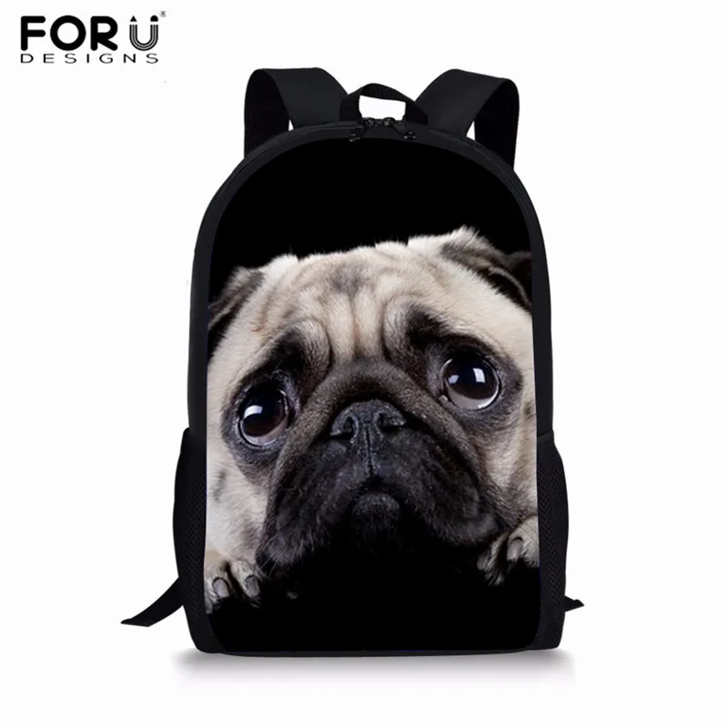 Z3051C FORUDESIGNS Cute Puppy Pug Print School Bags Children Kids Bookbag Girls School Backpack Mochila Kawaii Teenage Satchel - Цвет: Z3051C