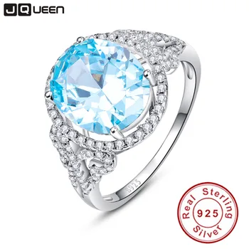 

JQUEEN Oval Natural Sky Blue Topaz Ring Solid 925 Sterling Silver Rings For Women Charms Fashion Wedding Jewelry With Gift Box