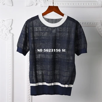 

High quality thin section women short sleeve t-shirt runway design ladies tops tees cotton silk woman clothes t shirts