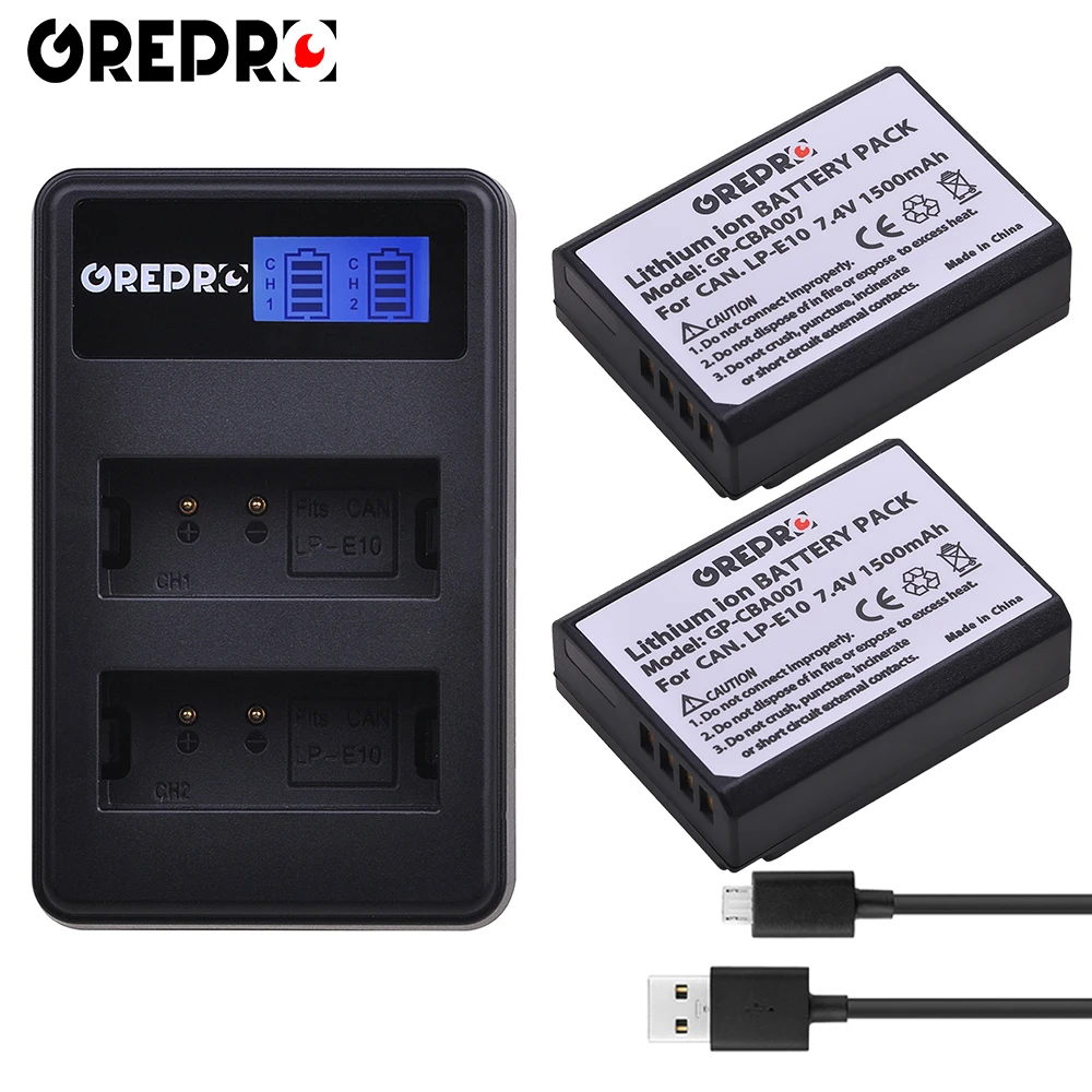 Аккумулятор 1500 мА · ч 2 шт. LP-E10 LP E10 двойное зарядное устройство USB с ЖК-дисплеем для