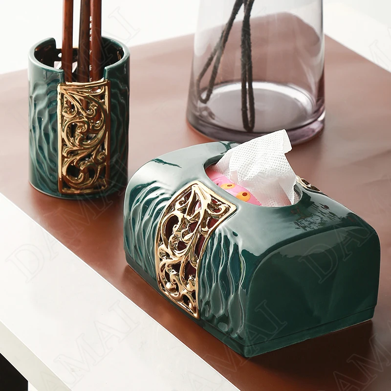 Creativity Ceramic Tissue Box Overglaze Relief Flowers Decorative Desktop Paper European Modern Home Decoration Ornaments | Дом и сад