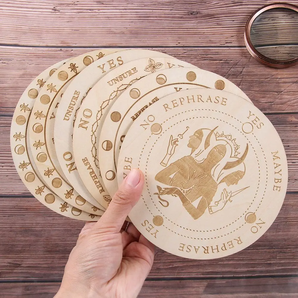 Wooden Pendulum Board with Stars Sun and Moon for Divination Message Board Wooden Carven Metaphysical Altar Decoration