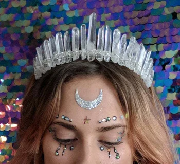 

Handmade natural transparent crystal Quartz crown headband Druzy stone crown bride wedding party hair accessories