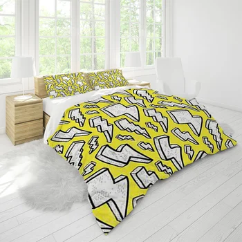 

3d Digital Printing Luxury Bedding Sets Duvet Cover King Size Home Comforter Twin Custom Designer Yellow and White Lightning