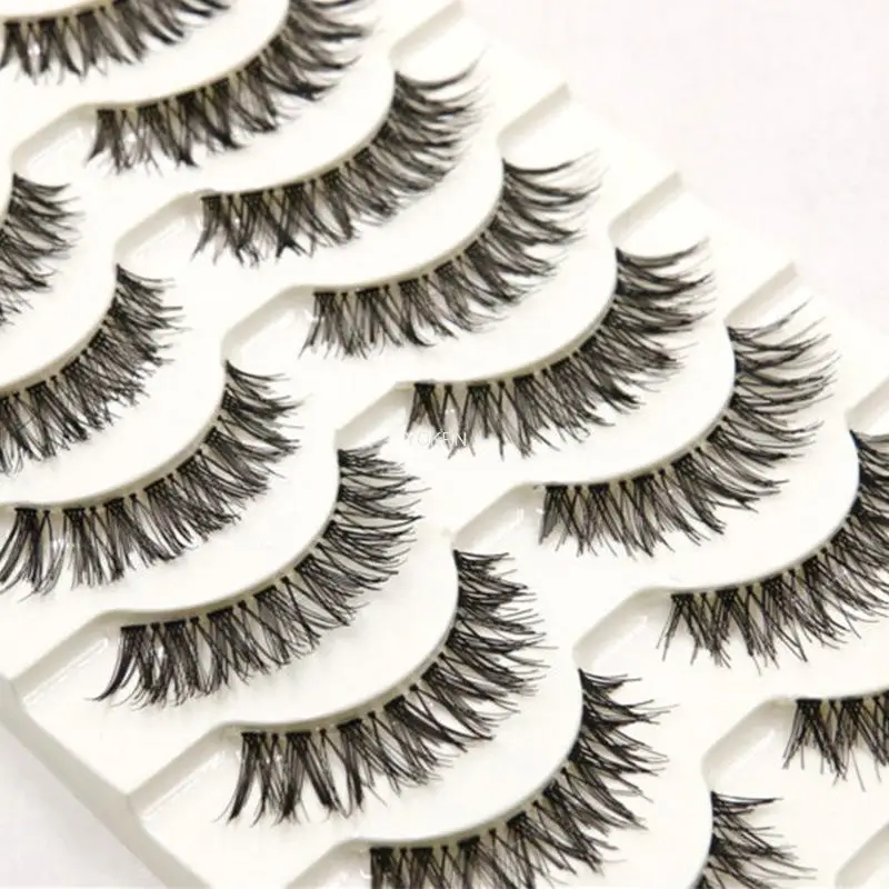 

YOKPN New 10 Pairs Fibers Fake Eyelashes Crisscross Thick False Eyelashes Stage Makeup Eyelashes Transparent Stems Lashes Women