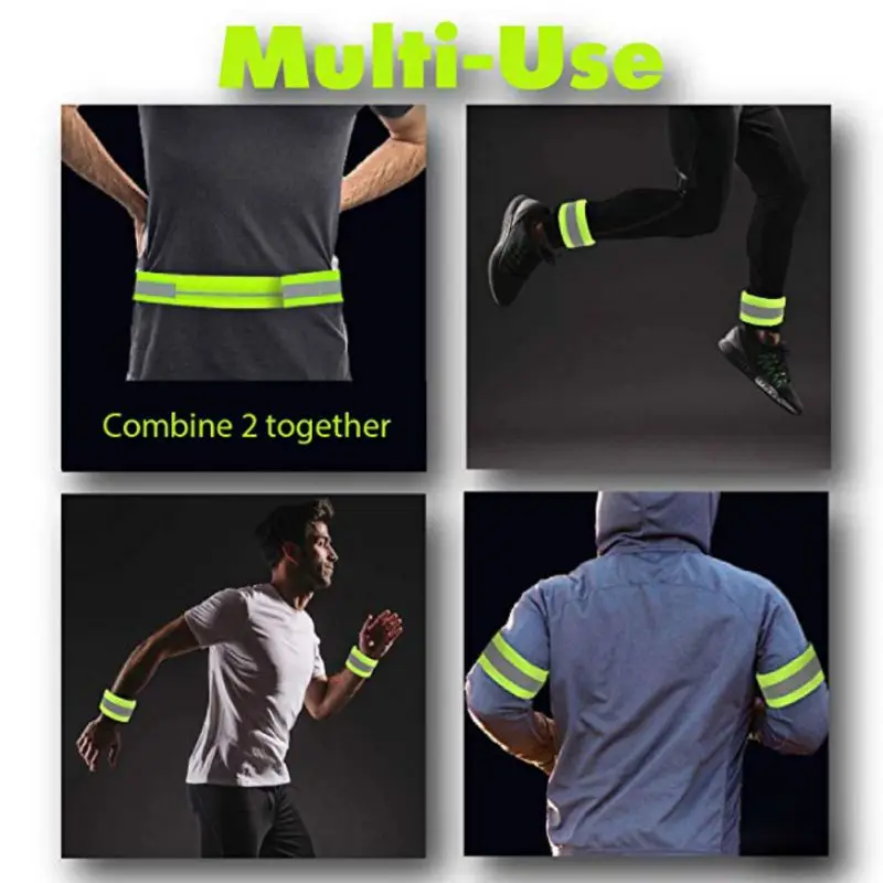 2pcs/set Reflective Safe Band Strap Adjustable Wrist Leg Ankle Shoulder Warning Belt Bracelet Wristband Night Running Safety