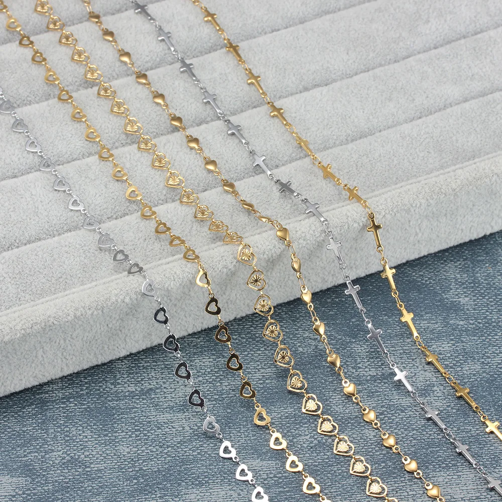 7-9 Inch Stainless Steel Bracelets For Women Heart Cross Chain Bracelets Charms Femme Gold Silver Color Female Fashion Jewelry chain bracelet stainless steel bracelets stainless steel jewelry charm bracelet women bracelet