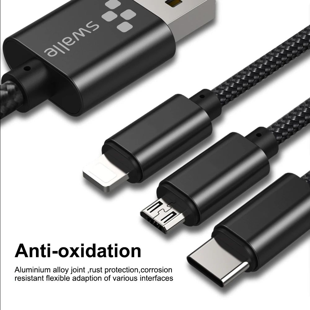 Swalle 3 в 1 быстрая зарядка Micro USB кабель 2A USB синхронизация данных зарядное устройство usb-адаптер, кабель type C кабель для мобильного телефона Android