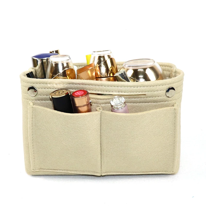 beige Hot Felt Insert Purse Organizer Handbag Foldable Cosmetic Travel Bag for Women BVN66 - Цвет: beige