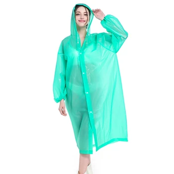

Women Waterproof Jacket PEVA Button Hooded Raincoat Poncho Rainwear Thickened Clear Transparent Camping Waterproof Rainwear Suit