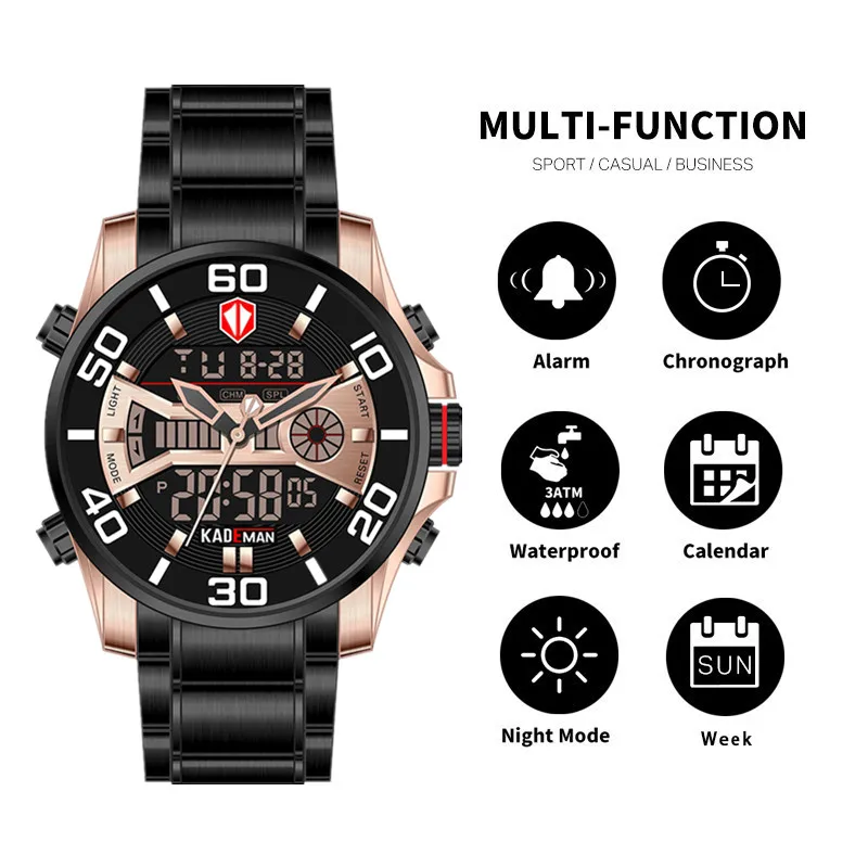 KADEMAN K6171 Роскошные мужские часы Tech lcd спортивные мужские часы ...