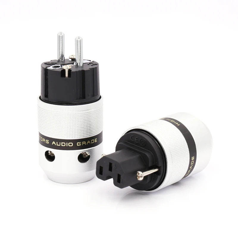 

one Pair Aluminium cover Rhodium Plated EU AC power plug European Power connector Hifi power schuko connector