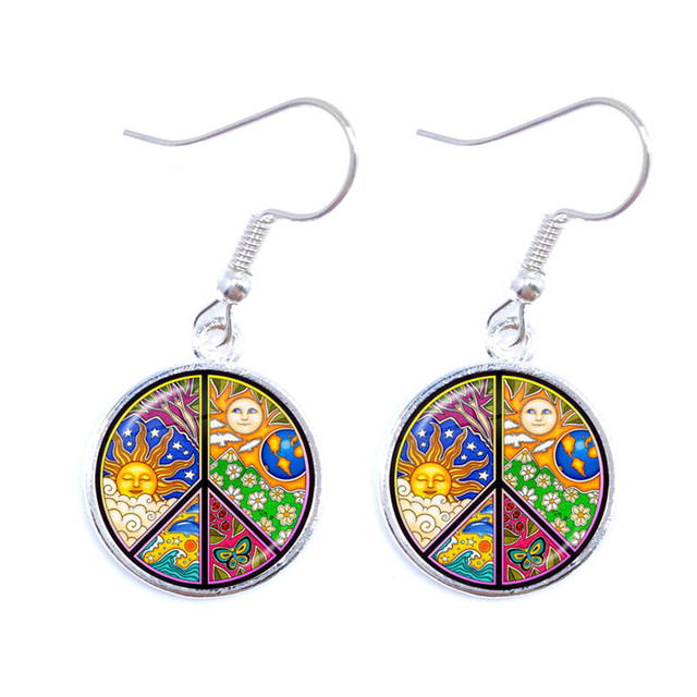 Blue-Red-Yellow Hippie Peace Van Bus Photo Drop Earrings Retro Beach Bus Car Collectors Bus Peace Sign Jewelry For Women