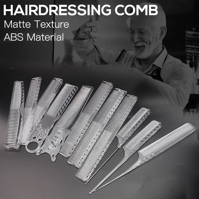 

Professional Hairdressing Transparent Anti-static Hair Cutting Comb Salon Haircut Non-slip Handle Flat Top Comb Hair Clipper