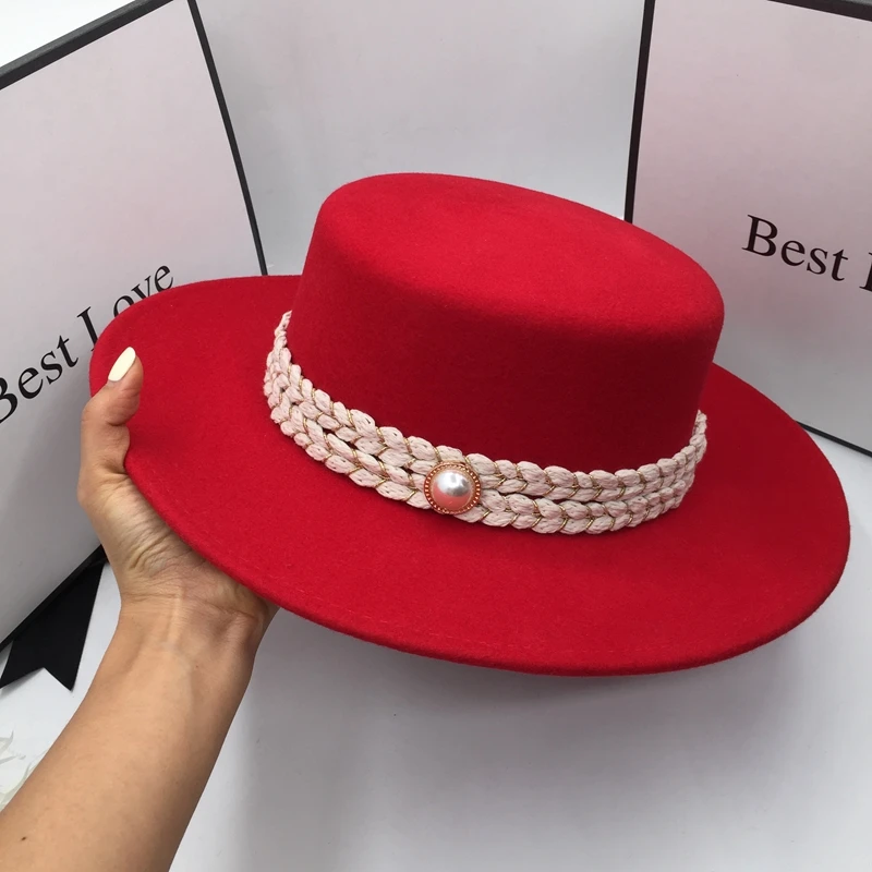 In the spring and autumn winter French style fragrant fashionable wool red hat for women ceiling fedoras 3