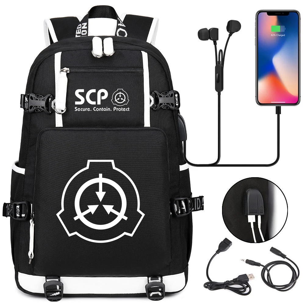 Купить SCP Foundation Backpack Black Bookbag Cartoon School Bags for Teenage Kids Travel Bagpack USB Laptop Shoulder  Багаж и сумки | Мужские рюкзаки (4000266125028)