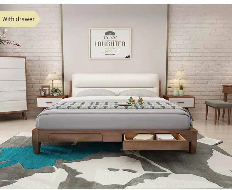 Кровать из цельного дерева в скандинавском стиле, 1,8 м, маленькая квартира, белый дуб, кровать с высоким ящиком, кровать для хранения, кровать принцессы, мебель для спальни