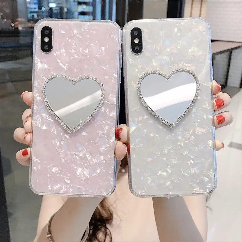 Блестящий зеркальный чехол для телефона с алмазным сердечком Iphone 11 12 Pro Max X Xr 6 7 8