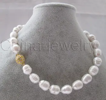 

HUGE13-14MM NATURAL SOUTH SEA GENUINE WHITE PEARL NECKLACE 18INCH