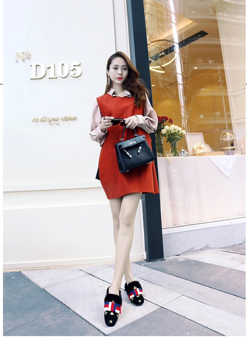 thick square toe bee fur embroidered high heels ladies pumps designer women luxury shoes italian suede red embroidery block