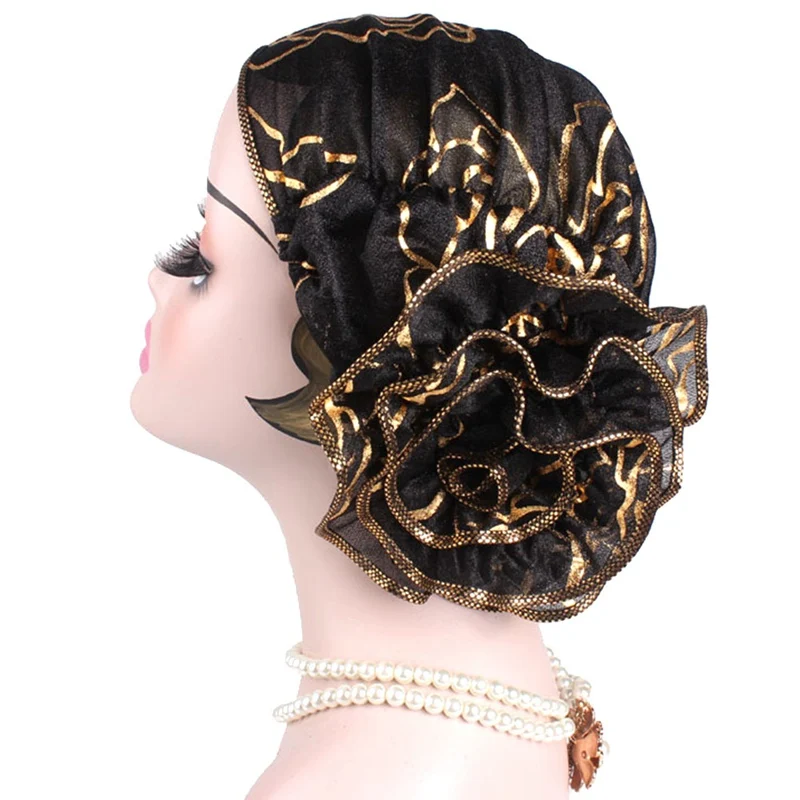 Muslim Hijabs Turban Large Flower Women Fashion Headscarf Islamic Fashion Heap Cap Headwrap Elegant Female Turbantes